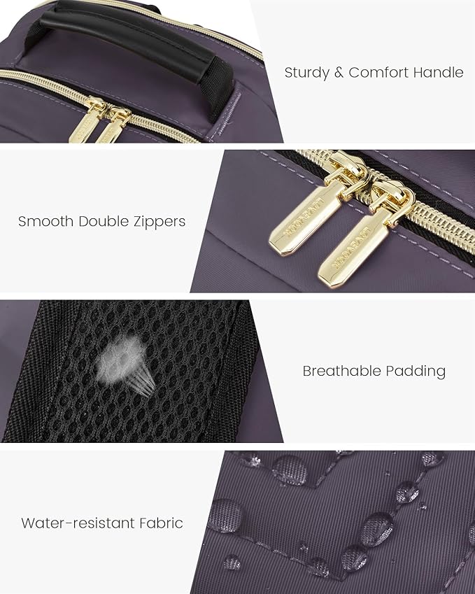 LOVEVOOK Laptop Backpack Purse for Women, Large Capacity Travel Business Computer Work Bag, Quilted Casual Nurse Backpack for Womens, Fit 15.6 Inch Laptop with USB Port, Purple Grey