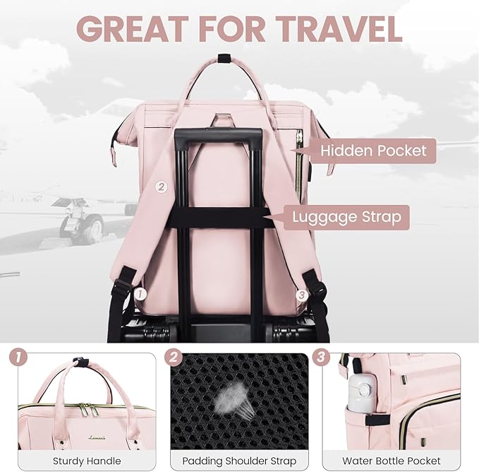 LOVEVOOK Laptop Backpack for Women,15.6 Inch Professional Womens Travel Backpack Purse Computer Laptop Bag Nurse Teacher Backpack,Waterproof College Work Bags Carry on Back Pack with USB Port, Pink