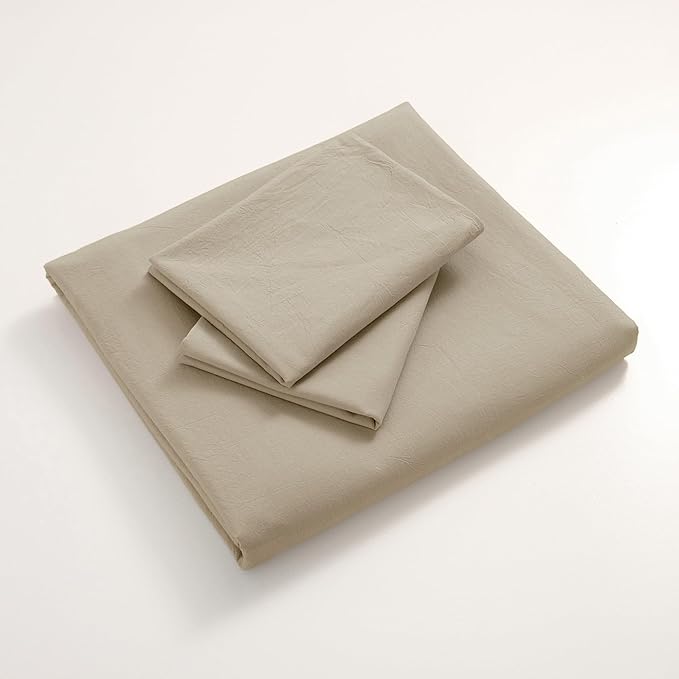 JIYUAN 100% Washed Cotton Duvet Cover Set 3 Pieces Cal King, 1 Duvet Cover 104x98 Inches(Comforter Not Included) and 2 Pillowcases,Linen Feel Bedding Set Comfy and Breathable,Khaki