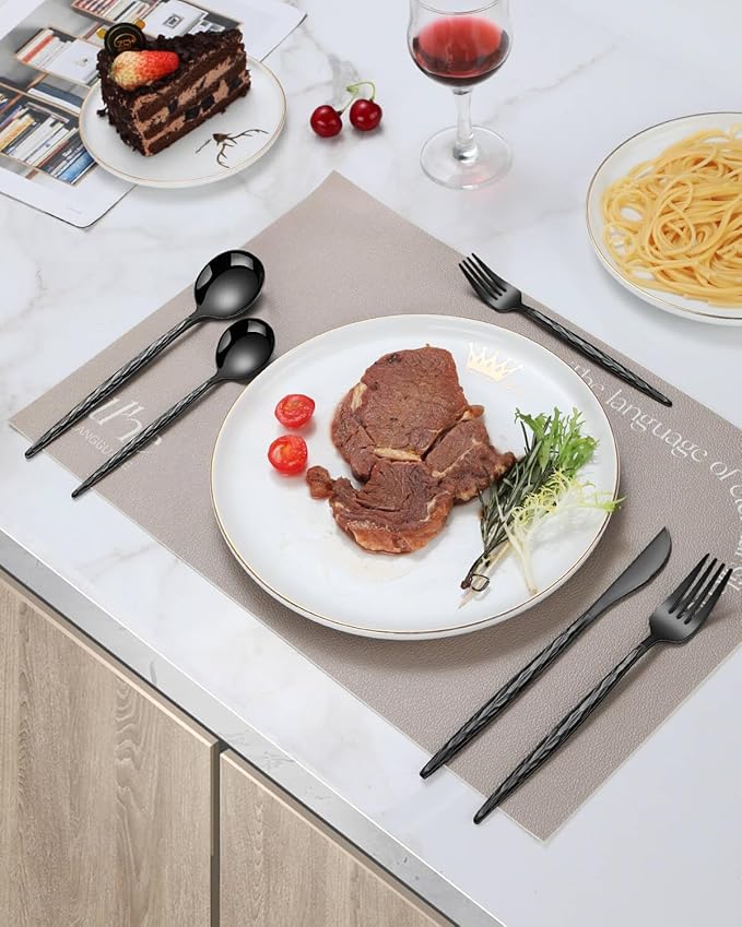 Hammered Black Silverware Set,30 Piece Stainless Steel Flatware Set for 6,Modern Cutlery Set,Includes Spoon Fork Knives Set,Home Kitchen and Restaurant,Dishwasher Safe