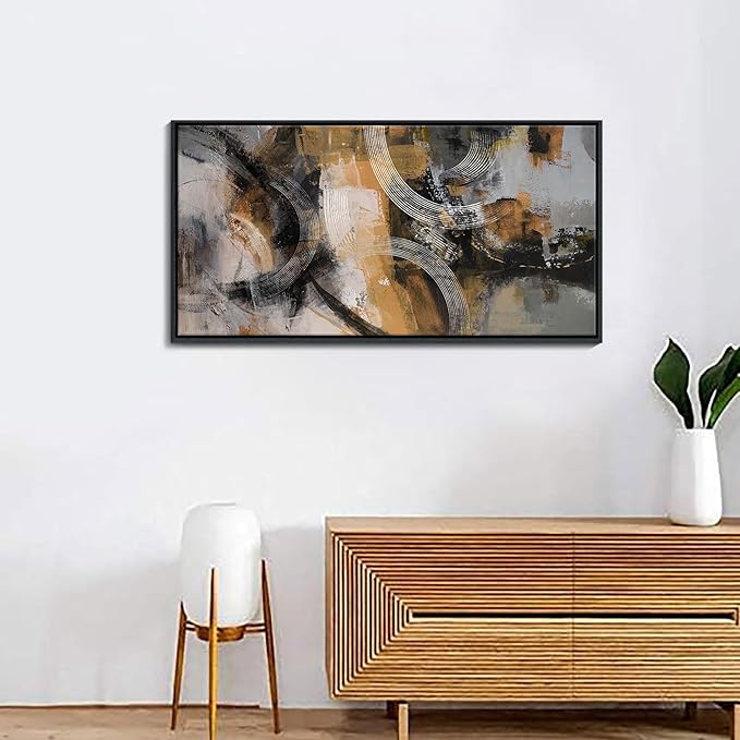 KLAKLA Modern Art Wall Decor - Large Wall Art for Living Room, Office, Bedroom - Abstract Wall Art Canvas Pictures for Living Room - Orange, Gray, Yellow Wall Artwork 20×40IN