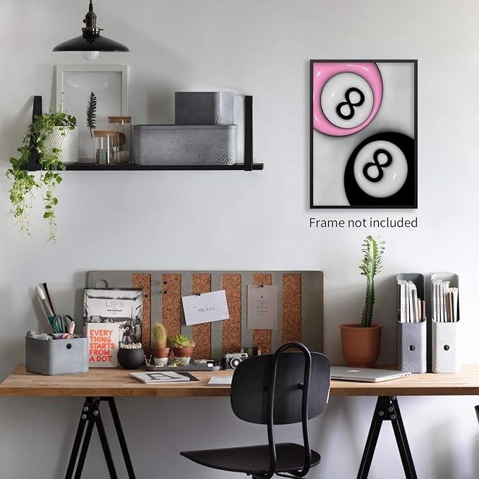 XSCQ Trendy Pink and Black 8 Billiards Balls Poster Retro Pool Ball Couple Wall Art Y2K Aesthetic Canvas Prints Preppy Room Wall Decor for Billiard Hall College Dorm 12x16 inch Unframed