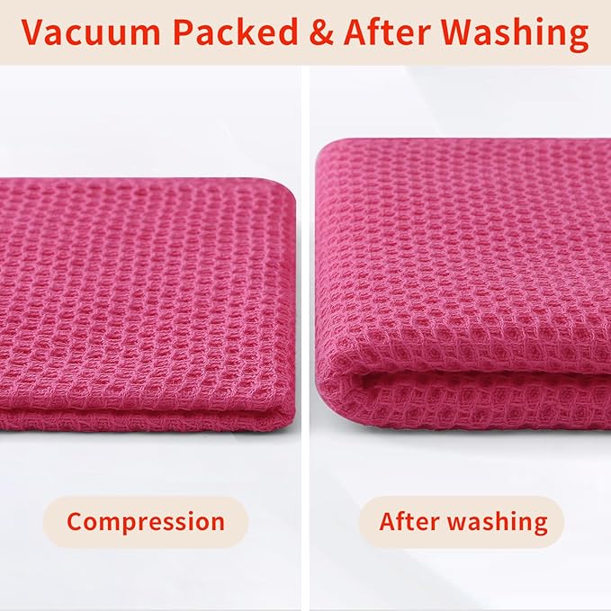 Homaxy 100% Cotton Waffle Weave Kitchen Dish Towels, Ultra Soft Absorbent Quick Drying Cleaning Towel, 13 x 28 Inches, 6-Pack, Hot Pink