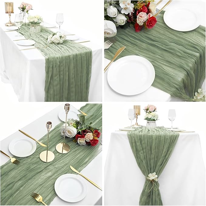 16 Pack Cheesecloth Table Runner, 35x120 Inch Boho Gauze Table Runners, Cheese Cloth Long Table Runner Elegant Table Runners for Party Wedding Bridal Shower Table Decor (Sage Green)