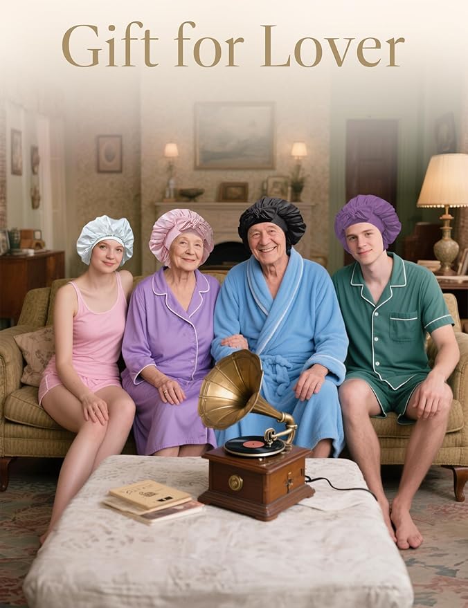 Silk Satin Bonnet Hair Wrap for Sleeping Women, Adjustable Tie Band Double Layer Sleep Night Head Cover for Curly Braid Fine