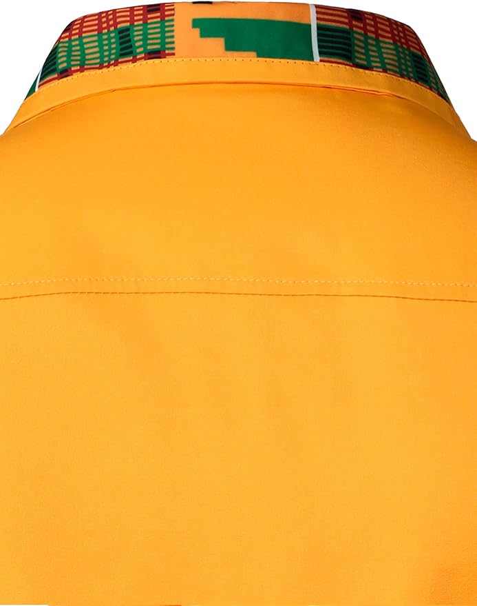 ZEROYAA Men's African Printed Patchwork Design Short Sleeve Button up Shirt