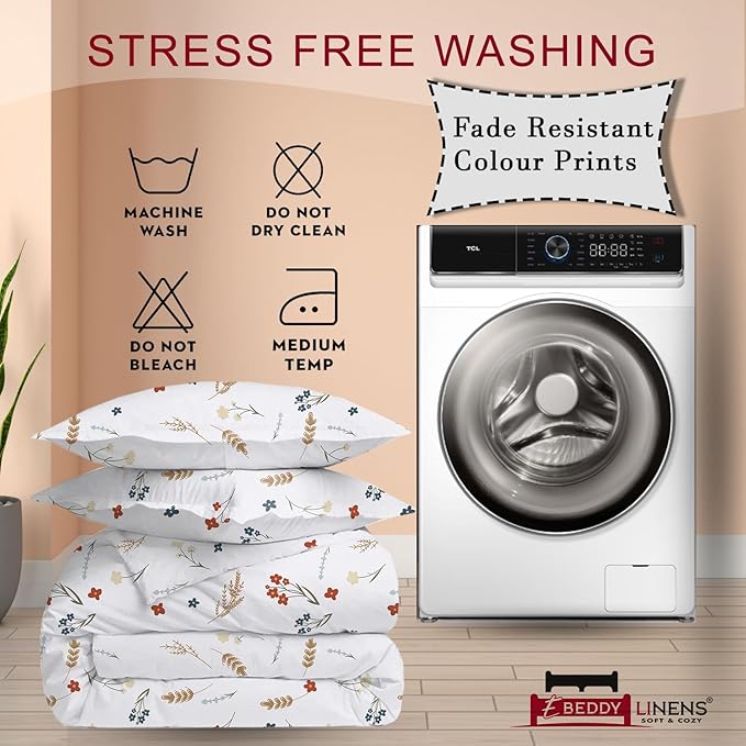 eBeddy Linens Luxury Printed Duvet Cover Set Eastern King 118x110 Size 800 TC Certified Egyptian Cotton Luxury Soft & Breathable with Zipper Closure & Corner Ties Flower Print