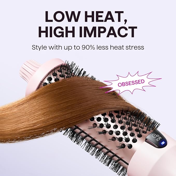 Wavytalk Thermal Brush, Blowout Boost 1.5 inch Heated Round Brush for Blowout Look, Dual Voltage, Pink, Sakura, Tourmaline Ceramic, Negative Ion Technology, 5 Temperature Settings, Less Damage