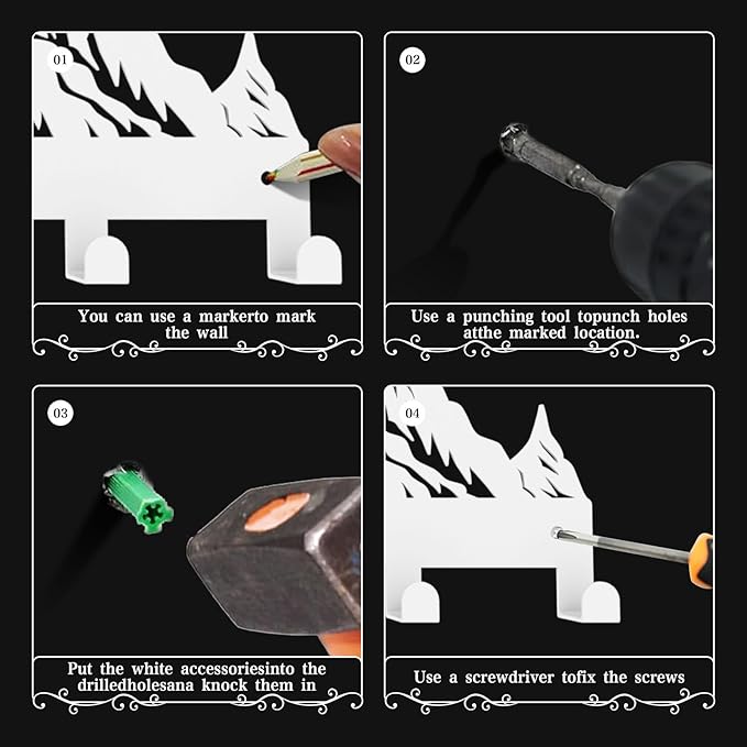 Key Holder Wall Mounted Key Hooks, White Metal Key Rack Hooks, Mountain Theme Wall Decoration Hooks, with 7 Hooks, Applicable to Front Doors, Lobby,Corridor, Offices (12 ")