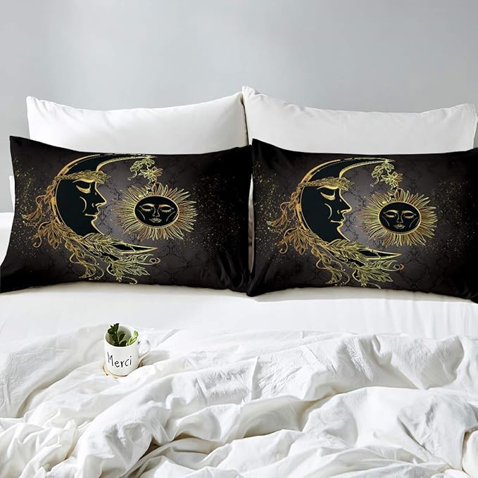Feelyou Sun and Moon Printed Bedding Set Bohemian Tribal Duvet Cover for Kids Adults Boho Exotic Comforter Cover Galaxy Astrology Bedspread Cover Bedroom Collection 3Pcs Full Size