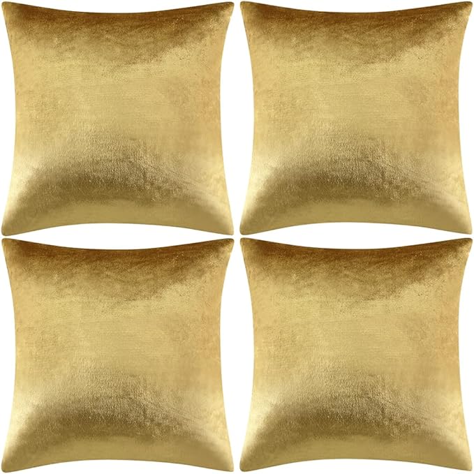 GIGIZAZA Pack of 4 Gold Pillow Covers,16x16 Velvet Throw Pillows Soft Covers Decorative Luxury Couch Square Pillow Covers Modern Living Room Cushion Covers