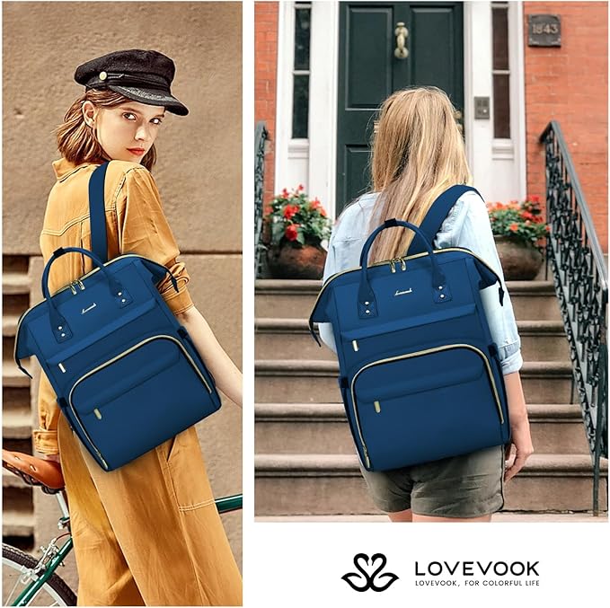 LOVEVOOK Laptop Backpack for Women,17 Inch Professional Womens Travel Backpack Purse Computer Laptop Bag Nurse Teacher Backpack,Waterproof College Work Bags Carry on Back Pack with USB Port,Royal Blue