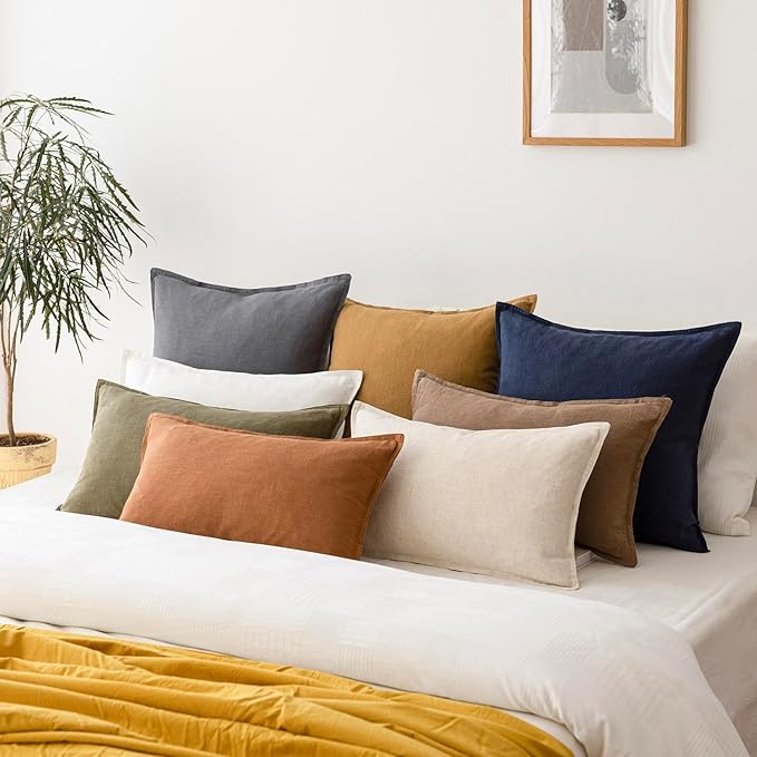 Foindtower Pack of 2, Decorative Linen Soild Throw Pillow Covers Soft Accent Lumbar Cushion Case Boho Farmhouse Pillowcase for Chair Couch Sofa Bedroom Living Room Home Decor 12 x 20 Inch Grey