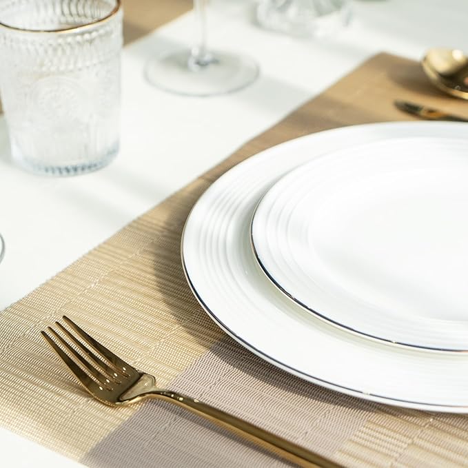 Placemats Set of 6 Vinyl/Plastic Woven Place Mats for Kitchen Table Indoor/Outdoor Washable Placemat Wipeable Dining Table Mats (Ombre Glod,6)