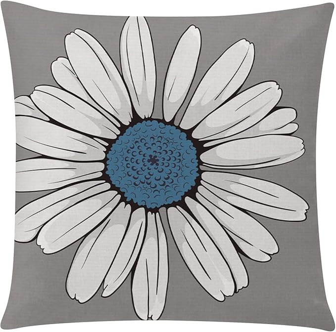 COMMINY Blue Grey Pillow Covers 18x18 Set of 6 Decorative Daisy Flower Throw Pillow Cover for Couch Modern Pillow Case for Patio Living Room Cushion Bed Farmhouse Home Decor