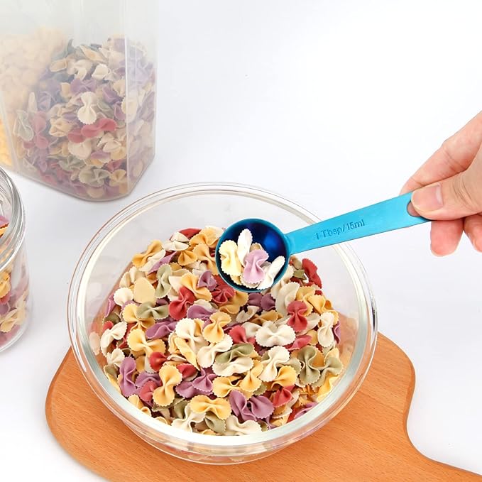 Measuring Spoons, SUS304 Stainless Steel Measuring Cups Set of 7 Piece: 1Tbsp&1/2Tbsp,1tsp,3/4tsp,1/2tsp,1/4tsp,1/8tsp Teaspoon Coffee Scoop Tablespoon for Dry and Liquid Ingredients, Blue