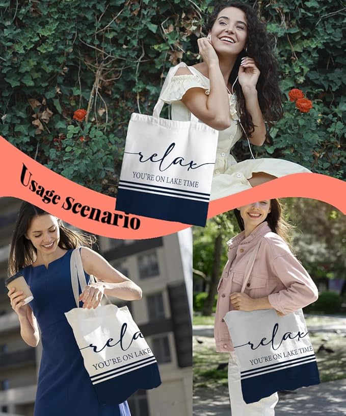 Lake Turtle Canvas Tote Bag for Women Teen Girls Gifts Cute Small Travel Work Tote Bags Reusable Grocery Bags Shoulder Bag