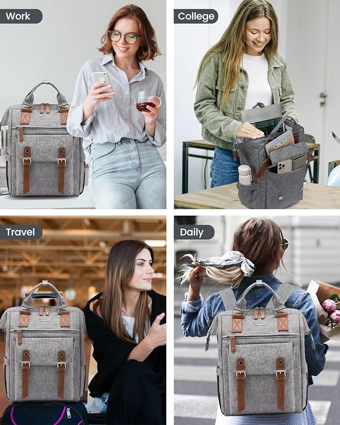 LOVEVOOK Laptop Backpack for Women Work Travel Teacher Commuter Backpack Business Computer Bag Doctor Nurse Bags College Backpack Purse Laptop Bag, Casual Daypack, 15.6 Inch, Grey