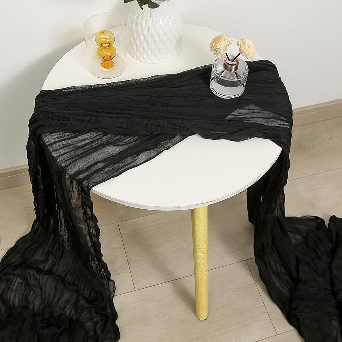 DOLOPL 2 Pack Halloween Cheesecloth Table Runner 10ft Black Table Runner Rustic Cheese Cloth Table Runner Gauze Runner 120inch Long for Wedding Bridal Baby Shower Birthday Party Table Decorations