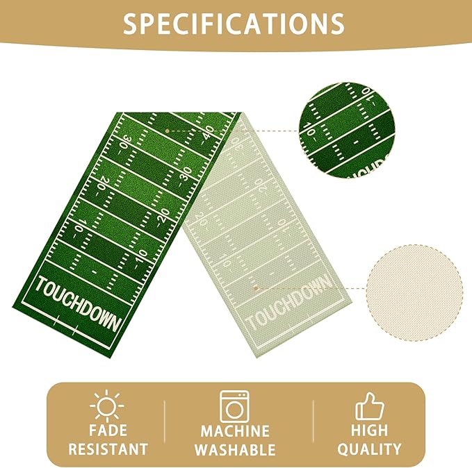 American Football Court Table Runner Seasonal Spring Fall Kitchen Dining Linen Table Decoration for Indoor Outdoor Home Party Dinner 13x72 Inch
