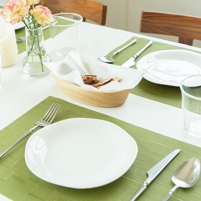 Placemats Set of 12 Vinyl/Plastic Woven Place Mats for Kitchen Table Indoor/Outdoor Washable Placemat Wipeable Dining Table Mats (Oliver Green,12)