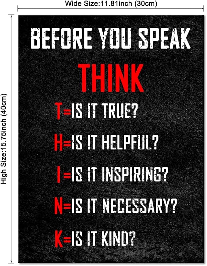 Pyradecor Motivational Think Before You Speak Classroom Positive Quotes Inspirational Poster Canvas Prints Wall Art for Office Living Room Home Decorations