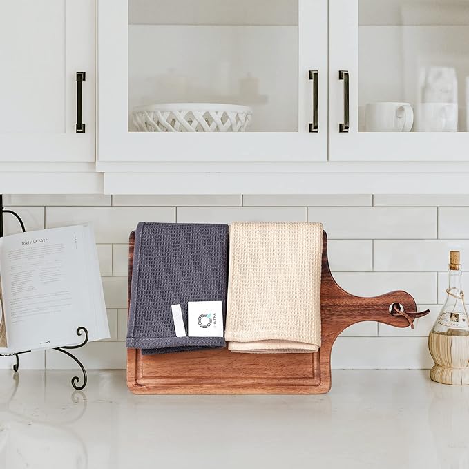 QUILTINA Dish Towels Set,100% Cotton Waffle Weave Kitchen Towels 6 Pack,17 x 25 Inches Dish Towels for Kitchen,Super Absorbent for Drying and Cleaning (Beige, Brown, Dark Grey)