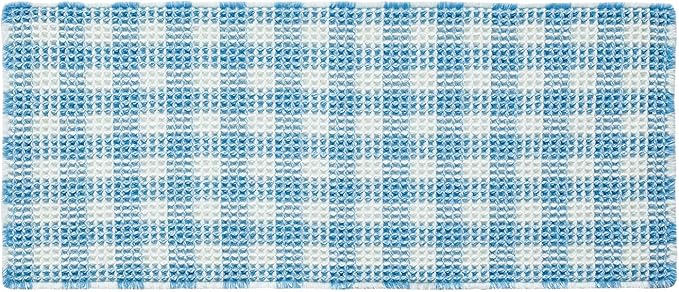 Waffle Bath Mat, Boho Bathroom Rugs Non Slip Washable Absorbent Checkered Bathroom Mat Quick Dry Cute Bath Mat, 48"x24" Blue and White
