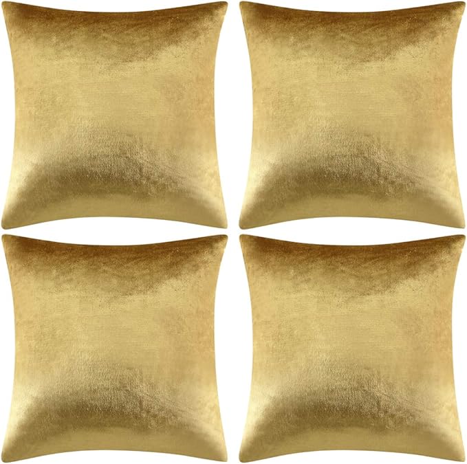 GIGIZAZA Gold Pillow Covers 20x20 Set of 4,Velvet Luxury Couch Throw Pillow Soft Covers Decorative Modern Square Pillows Living Room Vintage Cushion Covers