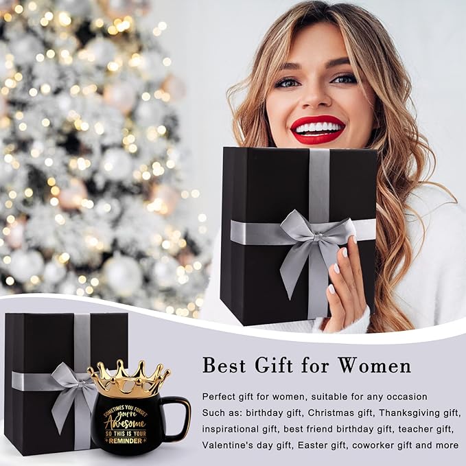 Thank You Gifts for Women-Sometimes You Forget Your Awesome-Funny Crown Coffee Mugs with Card for Graduation, Thank You Employee Appreciation Gifts for Boss Coworker Teacher(Black)