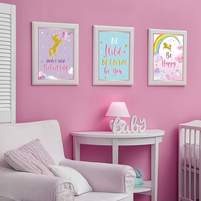 Zonon 9 Pcs Unicorn Wall Decor Girls Room Inspirational Unicorn Art Prints Poster Watercolor Rainbow Flower Girls Bedroom Decor Cute Unframed for Christmas Kids Teen Nursery Decoration Gift, 8" x 10"