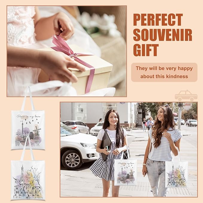 Paterr 4 Pcs City Souvenir Tote Bag-New York Chicago Seattle Los Angeles Boston San Francisco Paris Italy Las Vegas Nashville