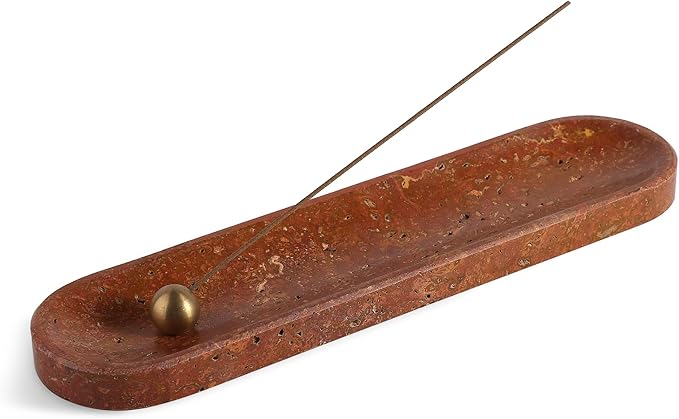 Koville Red Travertine Incense Holder, Incense Holder for Sticks, Natural Stone Incense Burner Ash Catcher for Meditation Yoga SPA, Balsam Fir/Palo Santo/Sage/Cone, Home Table Decor