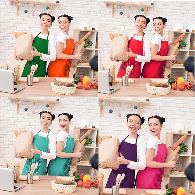 6 PCS Plain Bib Aprons for Women Men Bulk,Multicolor Apron with 2 Pockets for Painting Crafting Baking Cooking Kitchen.(6pcs-6colors) …