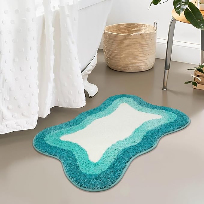 HAOCOO Washable Irregular Shape Bathroom Rugs, 18x25 inch Soft Non Slip Gradient Small Bath Mat, Microfiber Absorbent Shower Rug for Sink Tub Shower