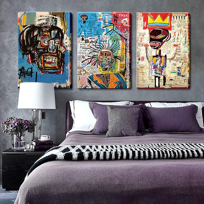 3 Pcs of Street Art Blue Graffiti Wall Decor Print Modern Artist Aesthetics Canvas Paintings Artwork Abstract Picture Poster Man Cave Living Room Bedroom Bathroom Office Home Decorations Ready To Hang