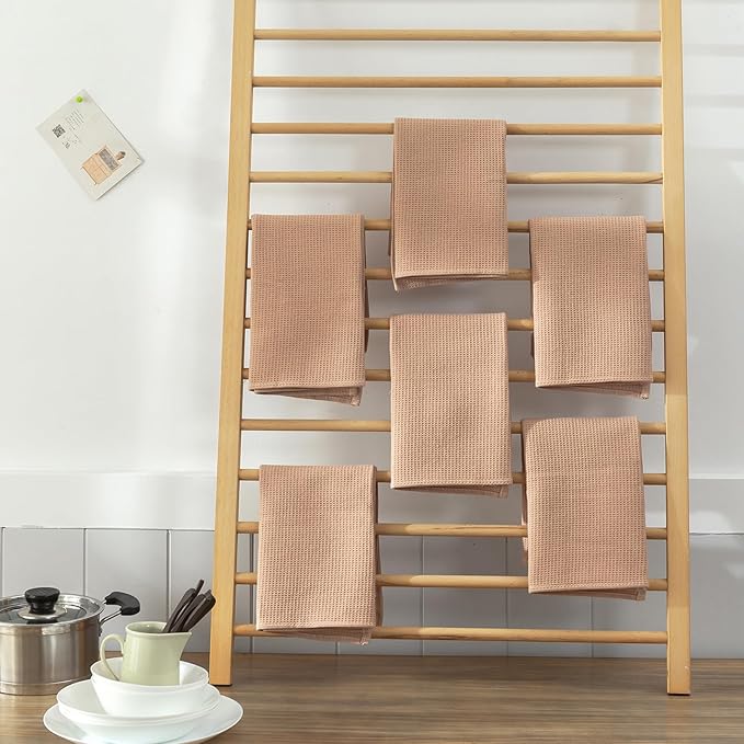 QUILTINA Dish Towels Set,100% Cotton Waffle Weave Kitchen Towels 6 Pack,17 x 25 Inches Dish Towels for Kitchen,Super Absorbent for Drying and Cleaning(Red Brown)