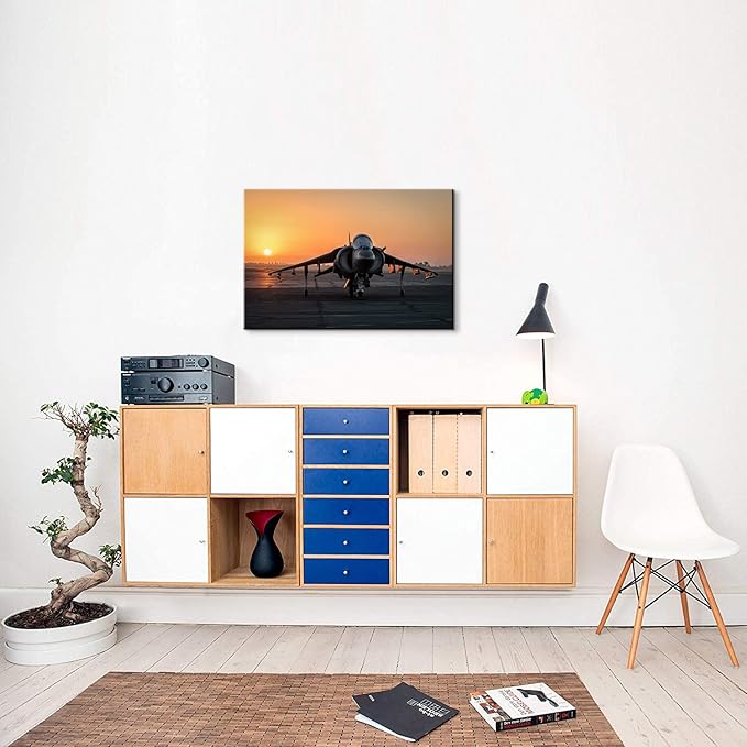 Airplane Decor AV-8B Harrier II Fighter Aviation Jets Poster Aviation Posters Airplane Pictures Wall Art Military Planes Poster for Boys Room Decor (12''Hx18''W)