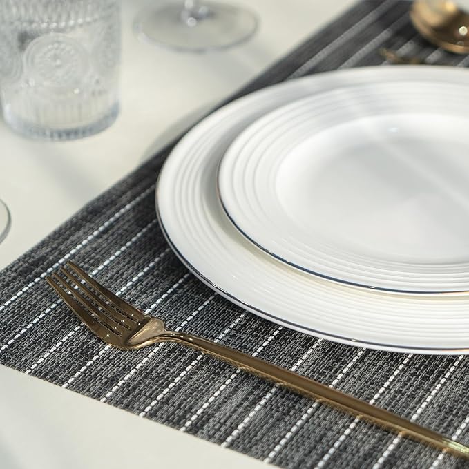 Placemats Set of 4 Vinyl/Plastic Woven Place Mats for Kitchen Table Indoor/Outdoor Washable Placemat Wipeable Dining Table Mats (Black Stripes,4)