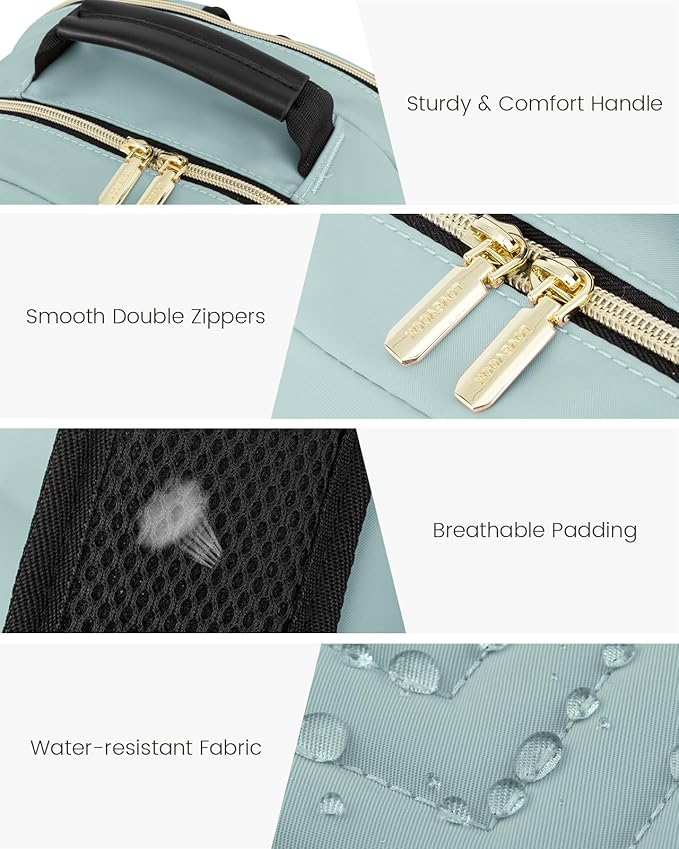 LOVEVOOK Laptop Backpack Purse for Women, Work Travel Computer Bags, College School Backpack for Student Girl, Quilted Casual Daypack with USB Port, Fit 15.6 Inch Laptop, Mint Green