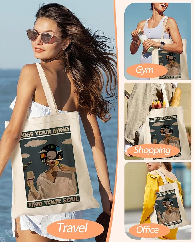 Canvas Tote Bag with Pocket - Aesthetic Cute Canvas Bag for Women Shoulder Totes for Shopping, Work, Gym