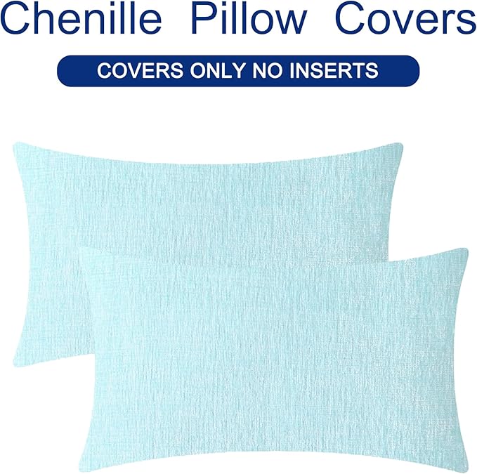 CaliTime Throw Pillow Covers Decorative 16 X 26 Inches Pack of 2 Cozy Chenille Cushion Cases for Couch Sofa Bed Living Room Home Light Blue Grey
