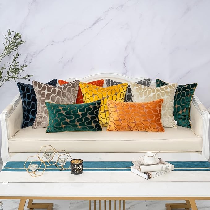 Yangest Green Square Throw Pillow Cover Wavy Velvet Cushion Cover Modern Zippered Pillowcase for Sofa Couch Bedroom Living Room Chair, 20 x 20 Inch