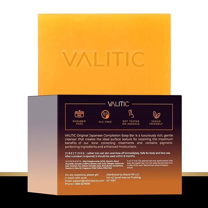 VALITIC Kojic Acid Soap for Hyperpigmentation - with Glutathione, Collagen & Vitamin C - Natural Soap Bars with Turmeric - Original Japanese Complex for Dark Spot Correction - 2 Pack + Holder
