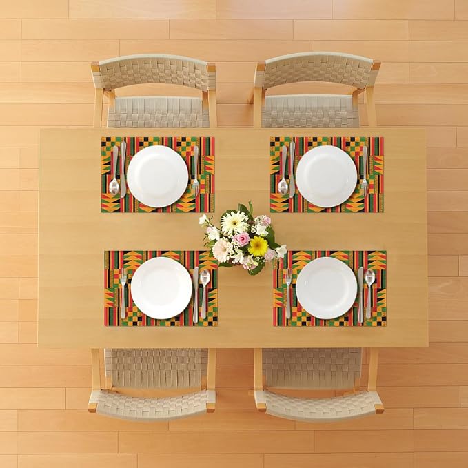 Nepnuser African Print Placemats Set of 4 Black History Month Juneteenth Heritage Festival Place Mats for Home Kitchen Dining Table Decoration (12" x 18")