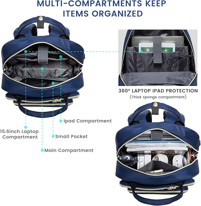 LOVEVOOK 17.3 Inch Laptop Backpack for Women,Fashion Work Backpack Purse for Women Men,Waterproof Travel Work Backpacks Purse for Teacher Nurse, Navy Blue.