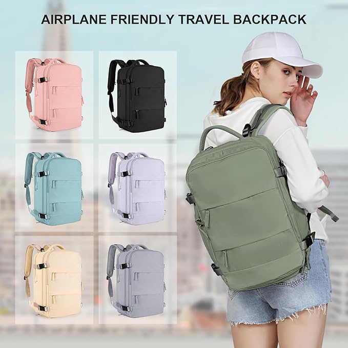 coowoz Travel Backpack For Women Men,Carry On Backpack,Hiking Backpack Waterproof Outdoor Sports Rucksack Casual Daypack travel essentials(Gray Green)