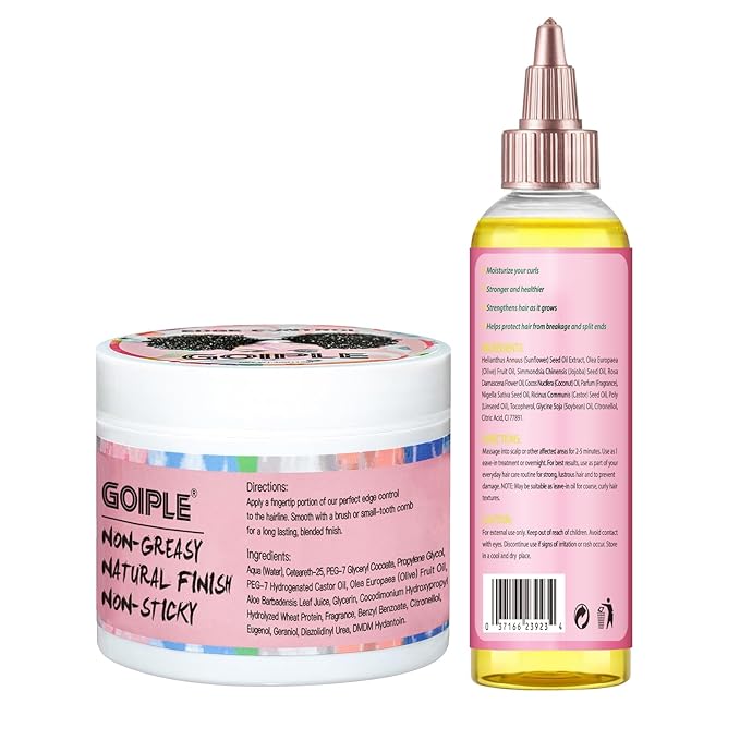 Edge Control Wax for Women Strong Hold - Edge Smoother Edge Wax Styling Gel Edge Control Wax for Black Hair - Rose & Castor Hair Oil for Hair Growth Strengthening Hair Oil Briad Bonnet Brush Set