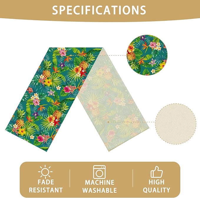 Tropical Pineapple Table Runner Burlap Kitchen Dining Linen Table Decoration for Indoor Outdoor Home Party Dinner 13x72 Inch