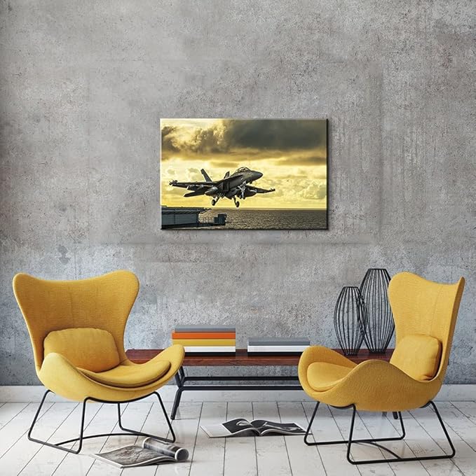 Vintage Airplane Decor USA Military Fighter Airplane Wall Art Vintage Fighter Plane Picture Wall Art for Home Office Decor Ready to Hang (12''Hx18''W)